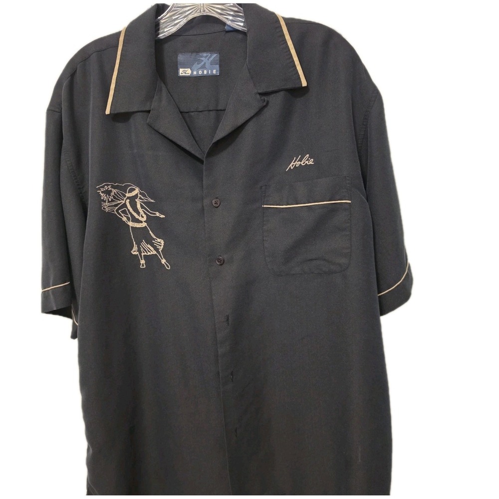VTG Rare Hobie Hula Dancer Embroidered Bowling Style Shirt Button Up 80's Large